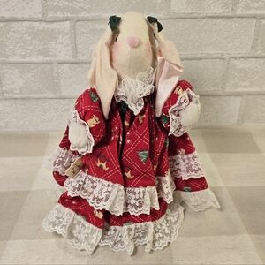 Handmade Fabric Bunny Rabbit Christmas Dress Holiday Home Decor